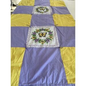 Handmade Cross Stitched Butterfly Patchwork Blanket 40x68 Floral Heirloom Throw